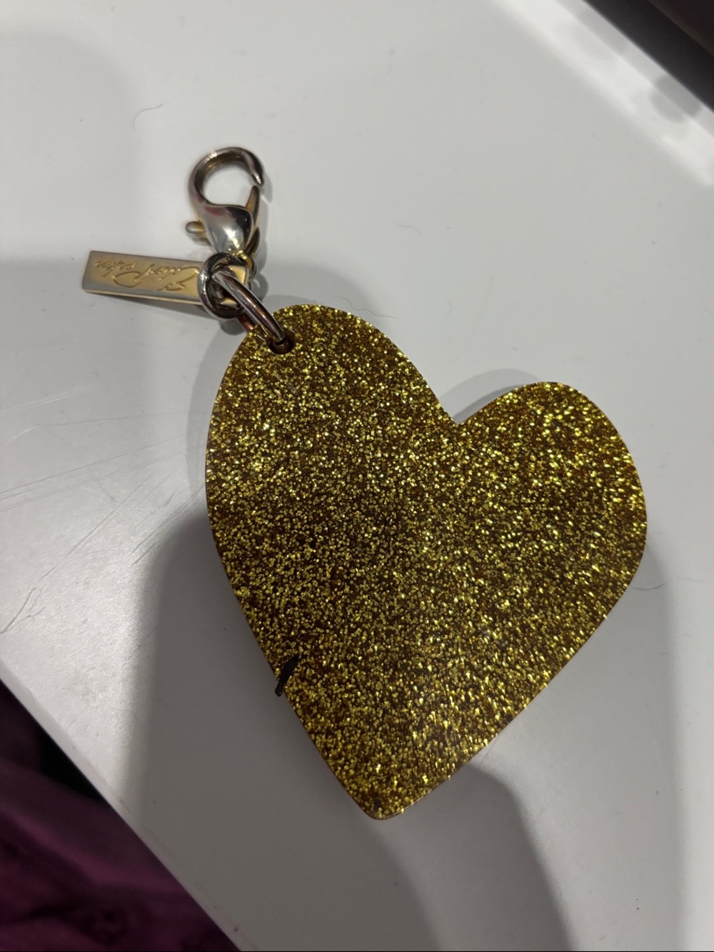 Edie Parker Gold Glitter Heart Key Charm with Lobster Clasp